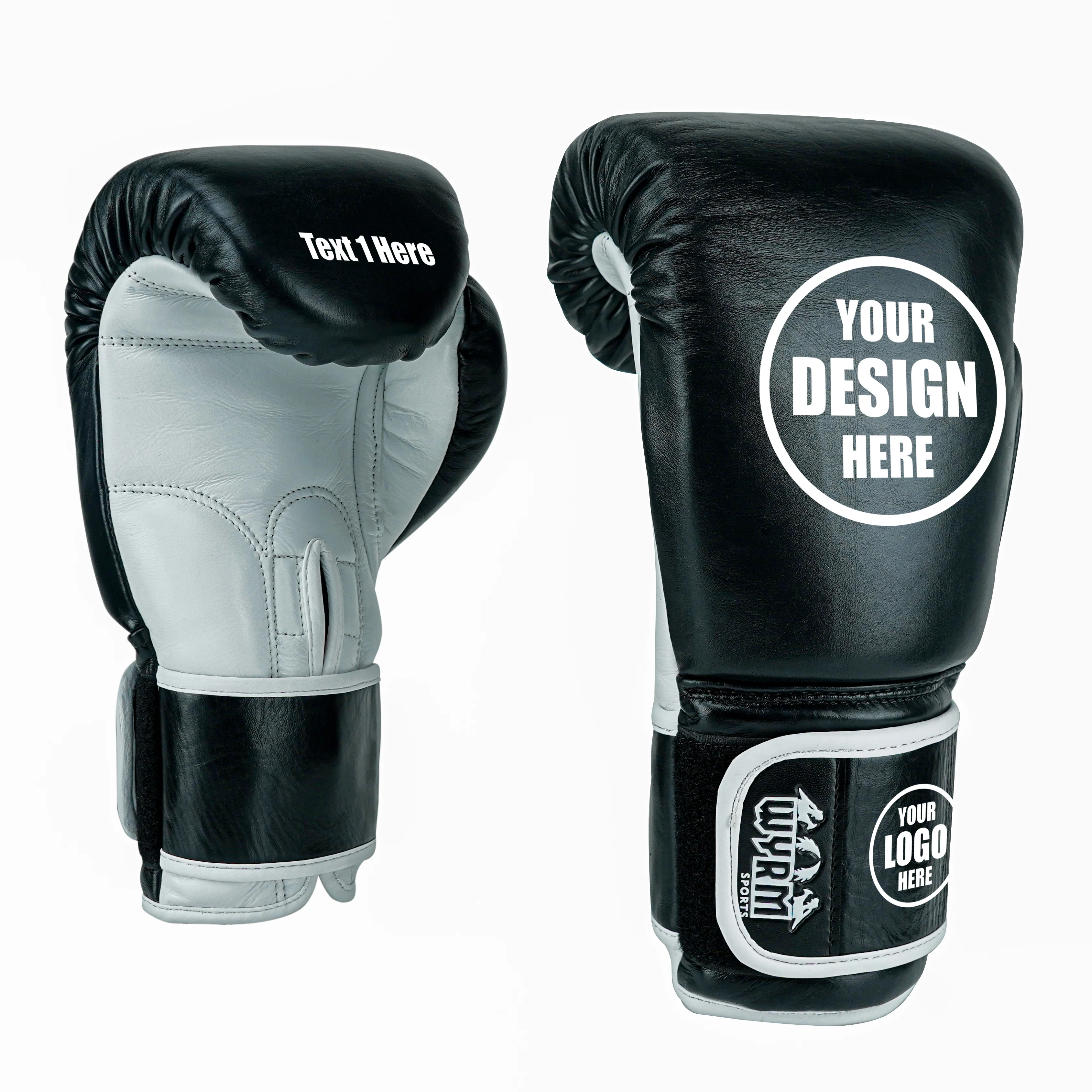 Custom Black Genuine Leather Boxing Training Gloves C34 - Image 4