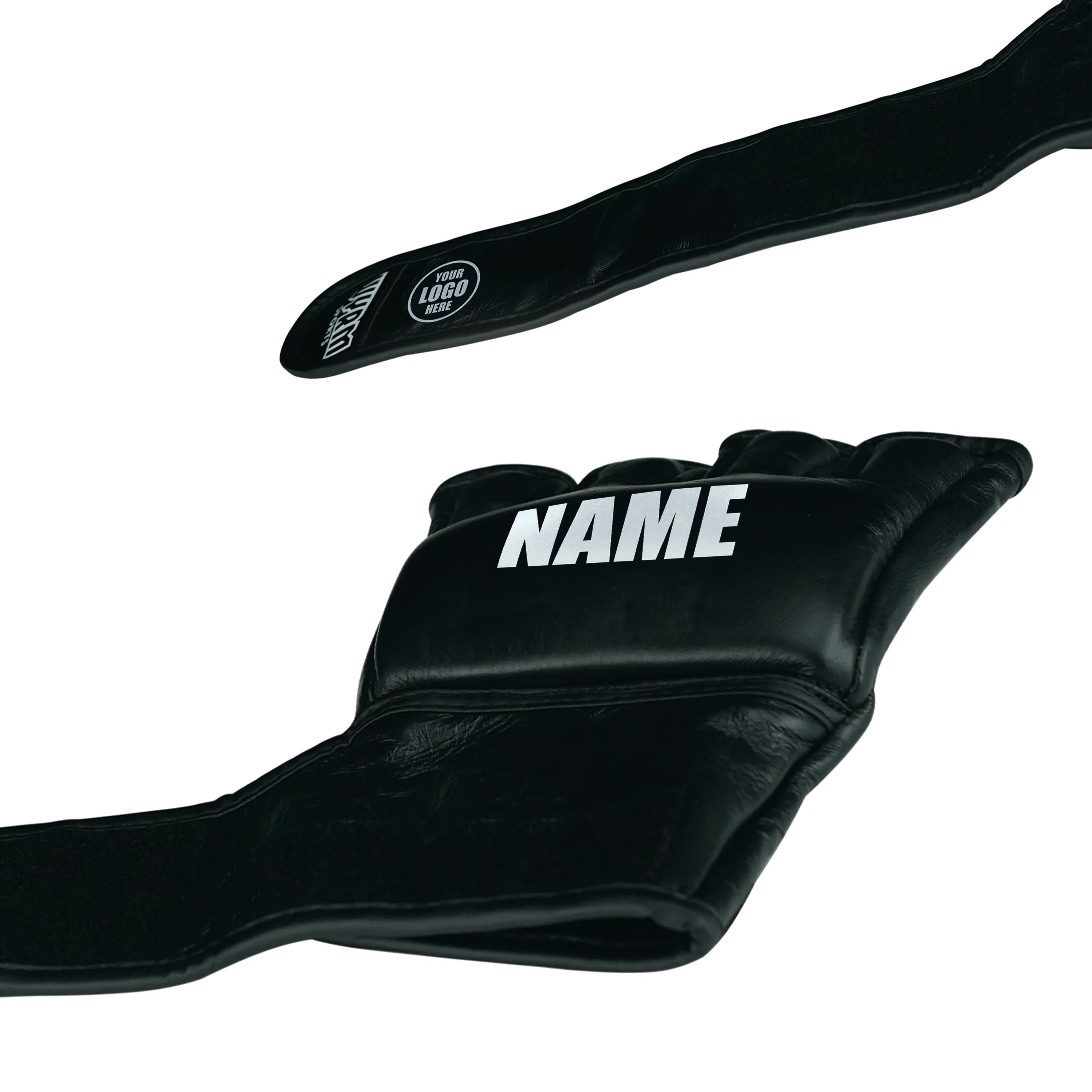 CUSTOM PRO BLACK MMA FIGHT GENUINE LEATHER GLOVES - Image 6