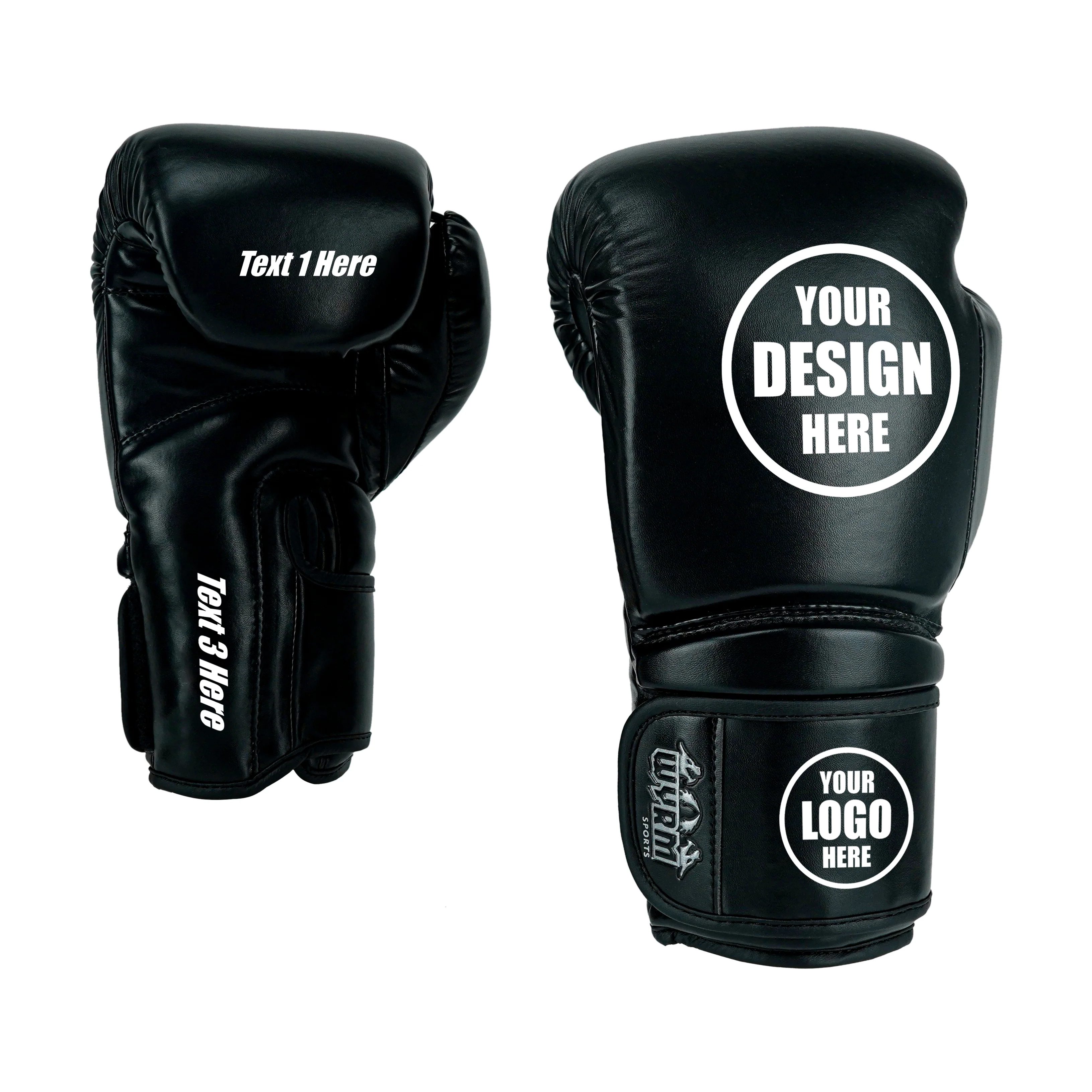 Custom Black PU Leather Boxing Training Gloves C11 - Image 7