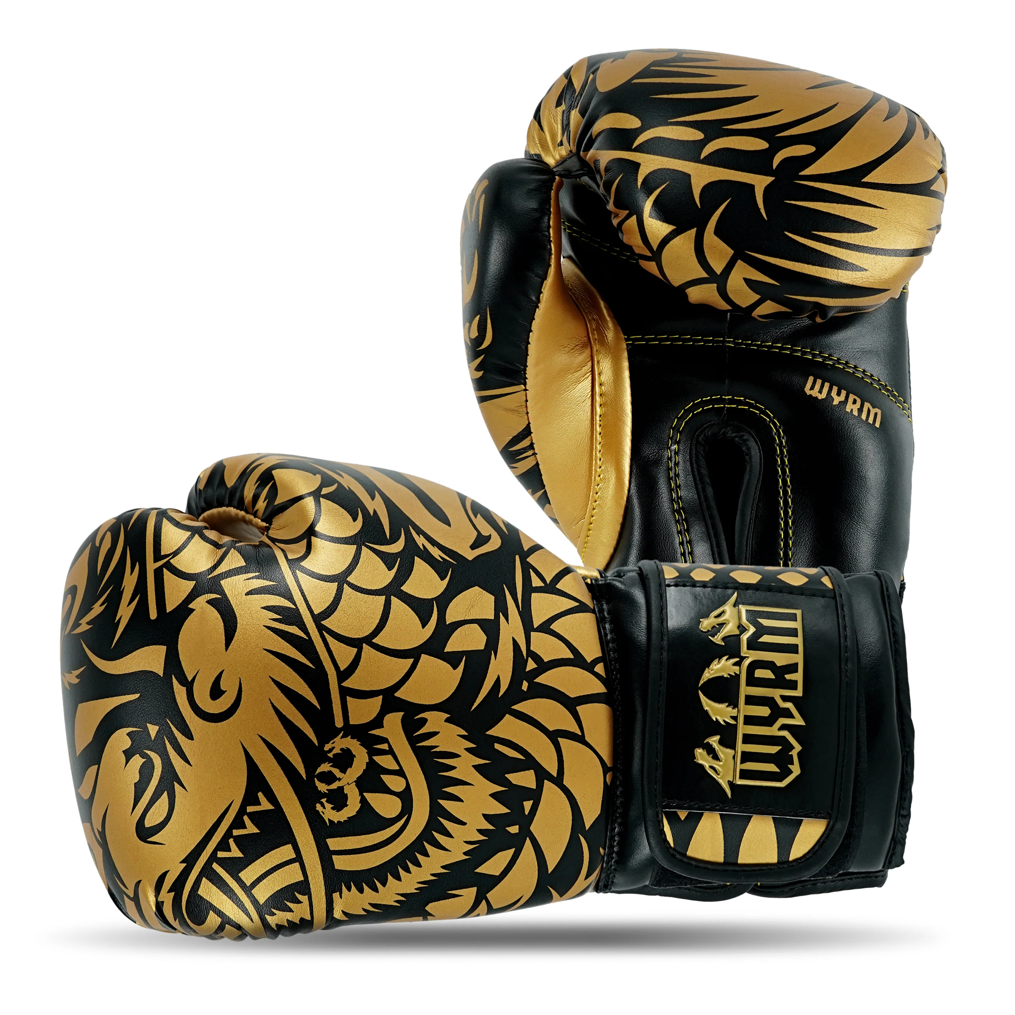 Dragon Gold/Black Leather Boxing Gloves - Image 3
