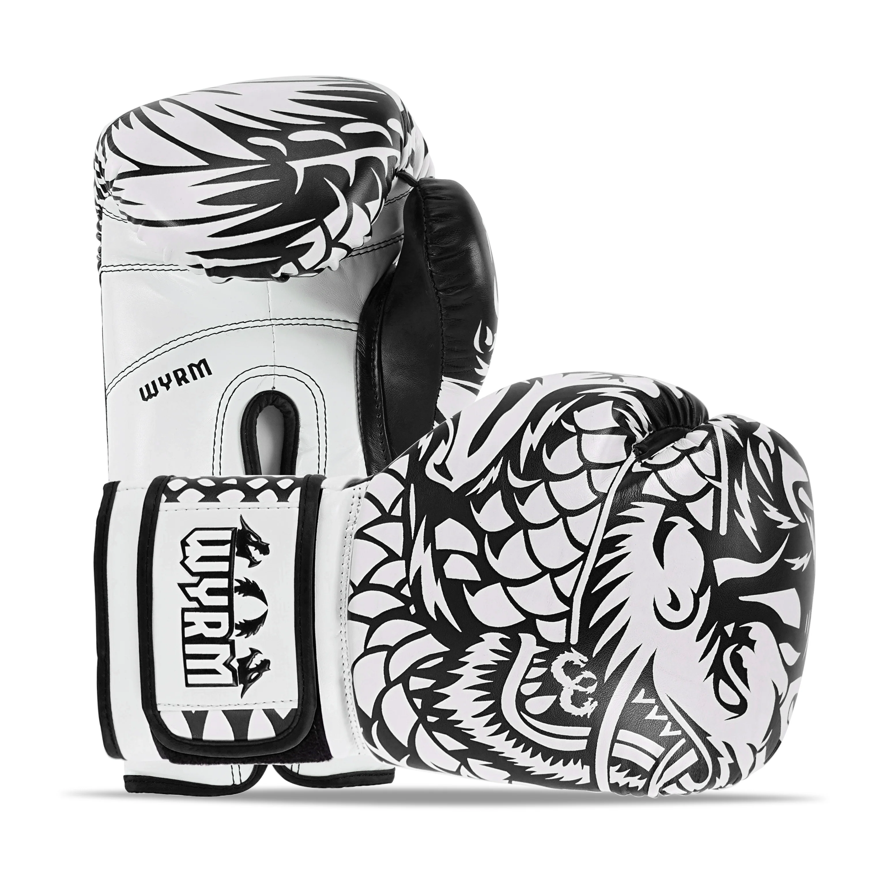 Dragon White/Black Leather Boxing Gloves - Image 3