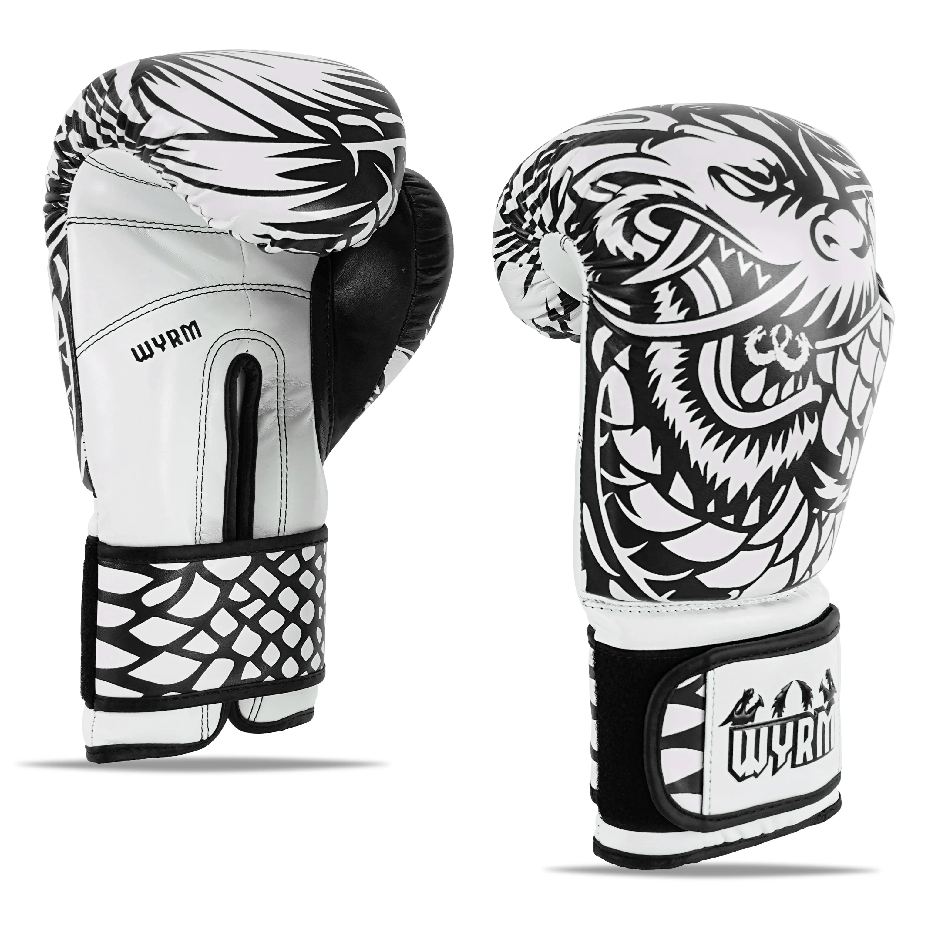 Dragon White/Black Leather Boxing Gloves - Image 5