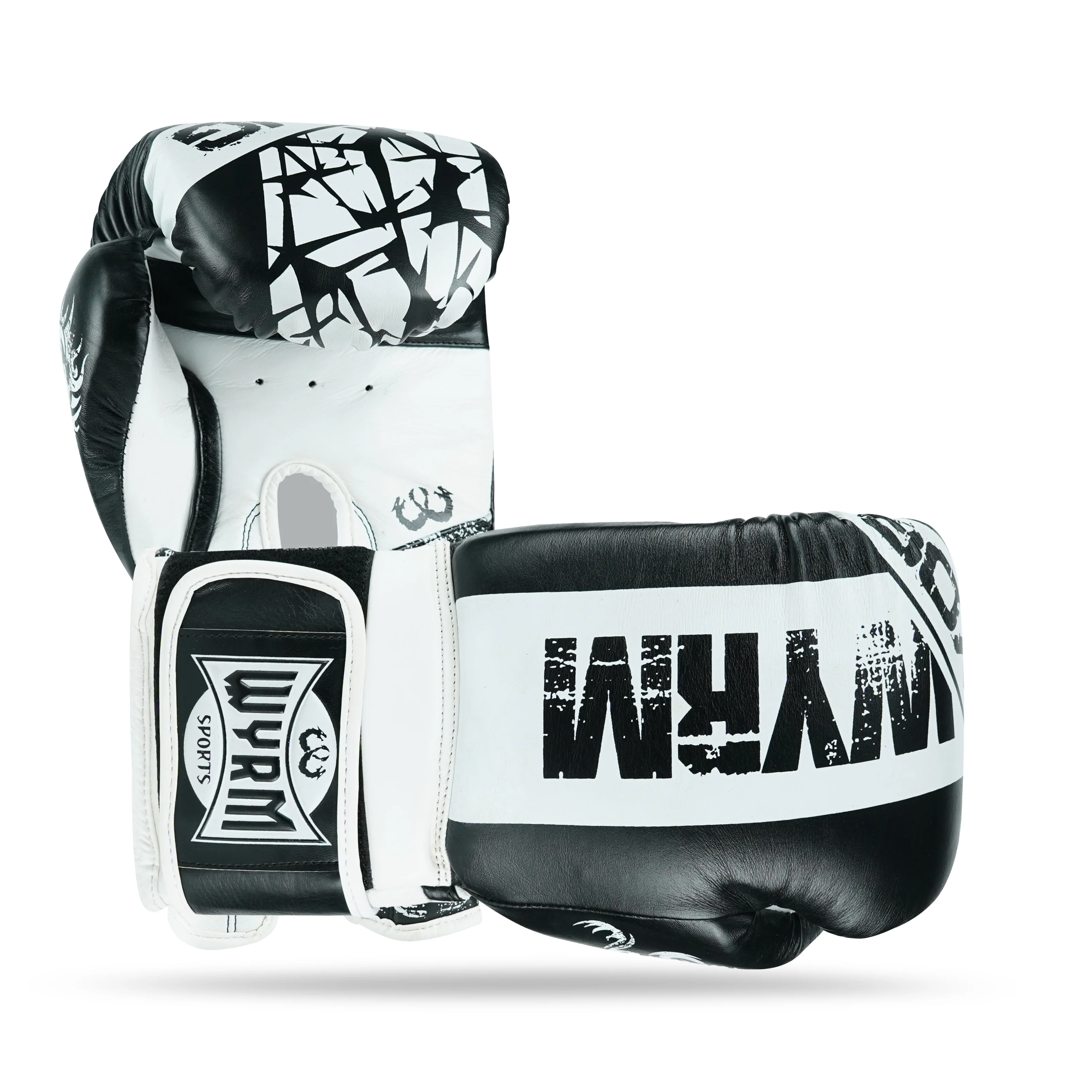 Pounder White/Black Genuine Leather Boxing Gloves - Image 3