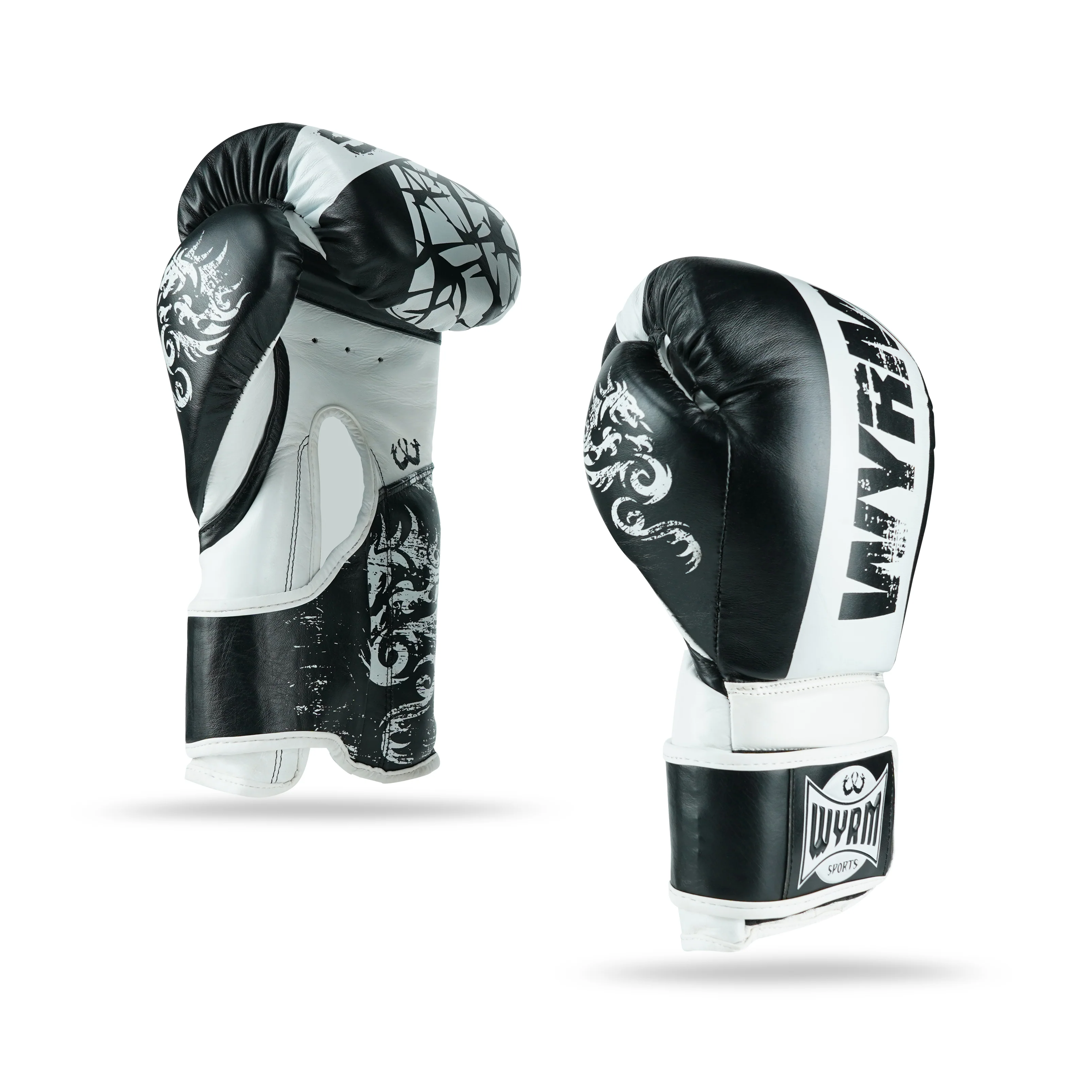 Pounder White/Black Genuine Leather Boxing Gloves - Image 5