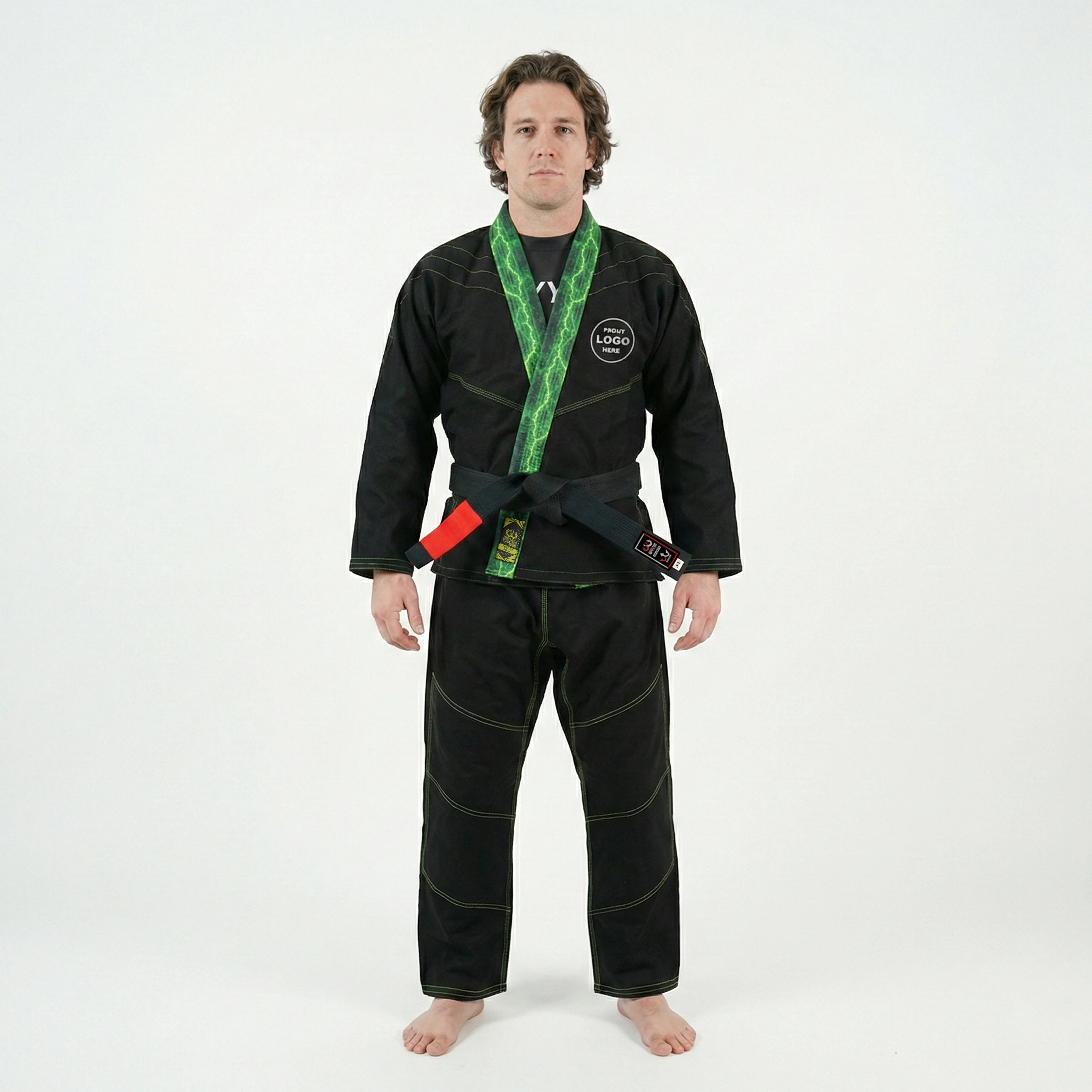 Premium Custom Black with Thunder Neon Lapel Brazilian Jiu Jitsu Gi - Image 3