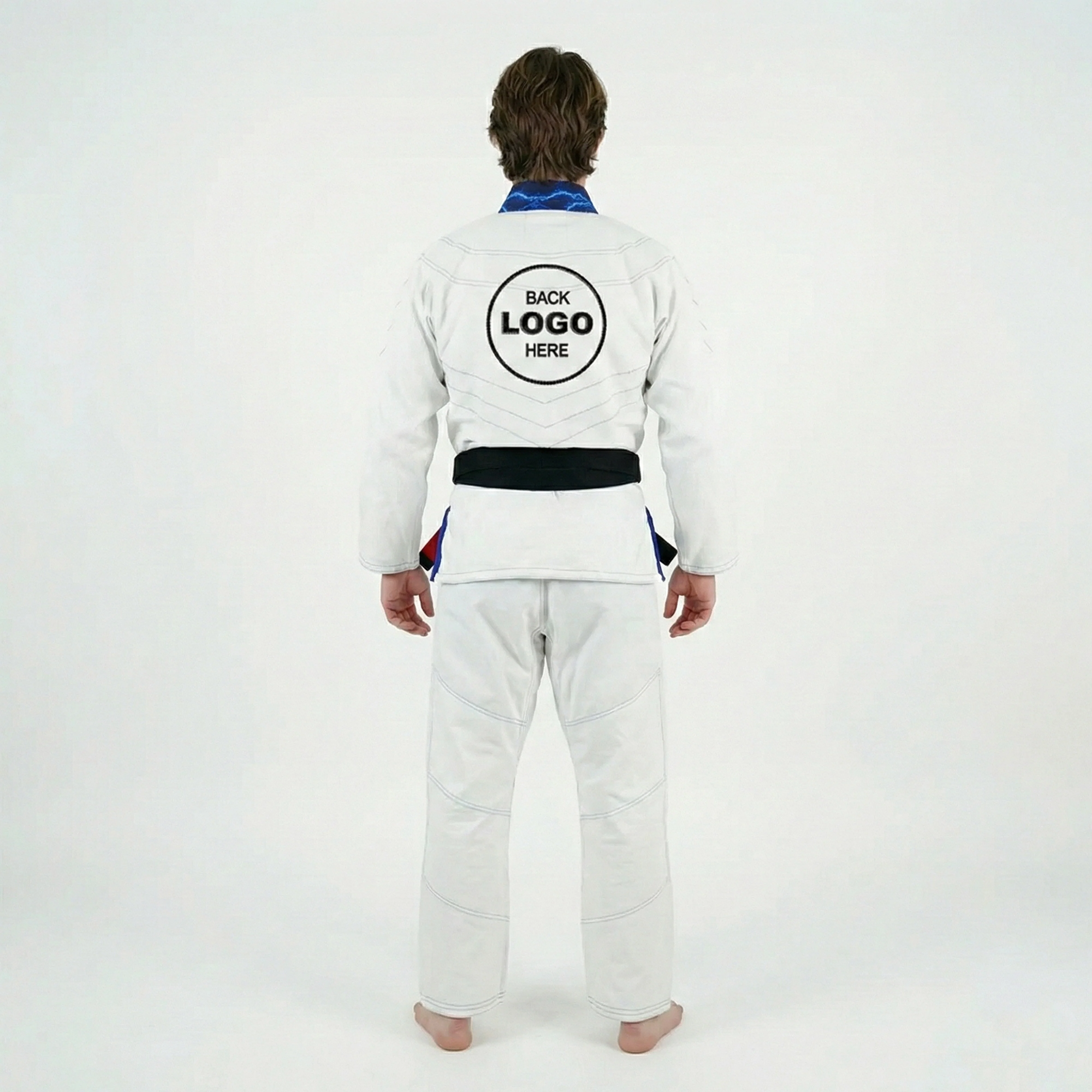 Premium Customized Logo White with Thunder Blue Lapel Brazilian Jiu Jitsu Gi - Image 4
