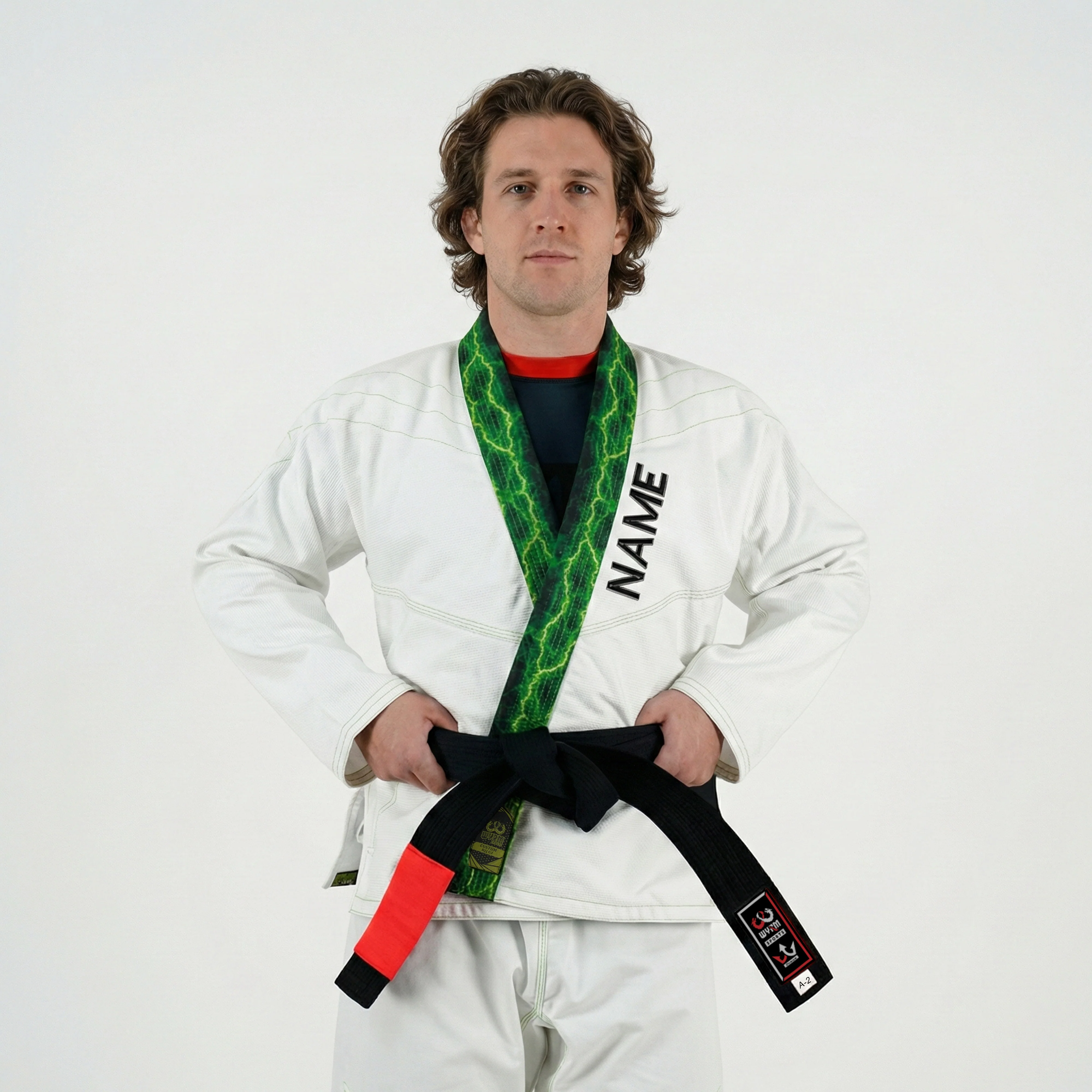 Premium Customized Logo White with Thunder Neon Lapel Brazilian Jiu Jitsu Gi - Image 2