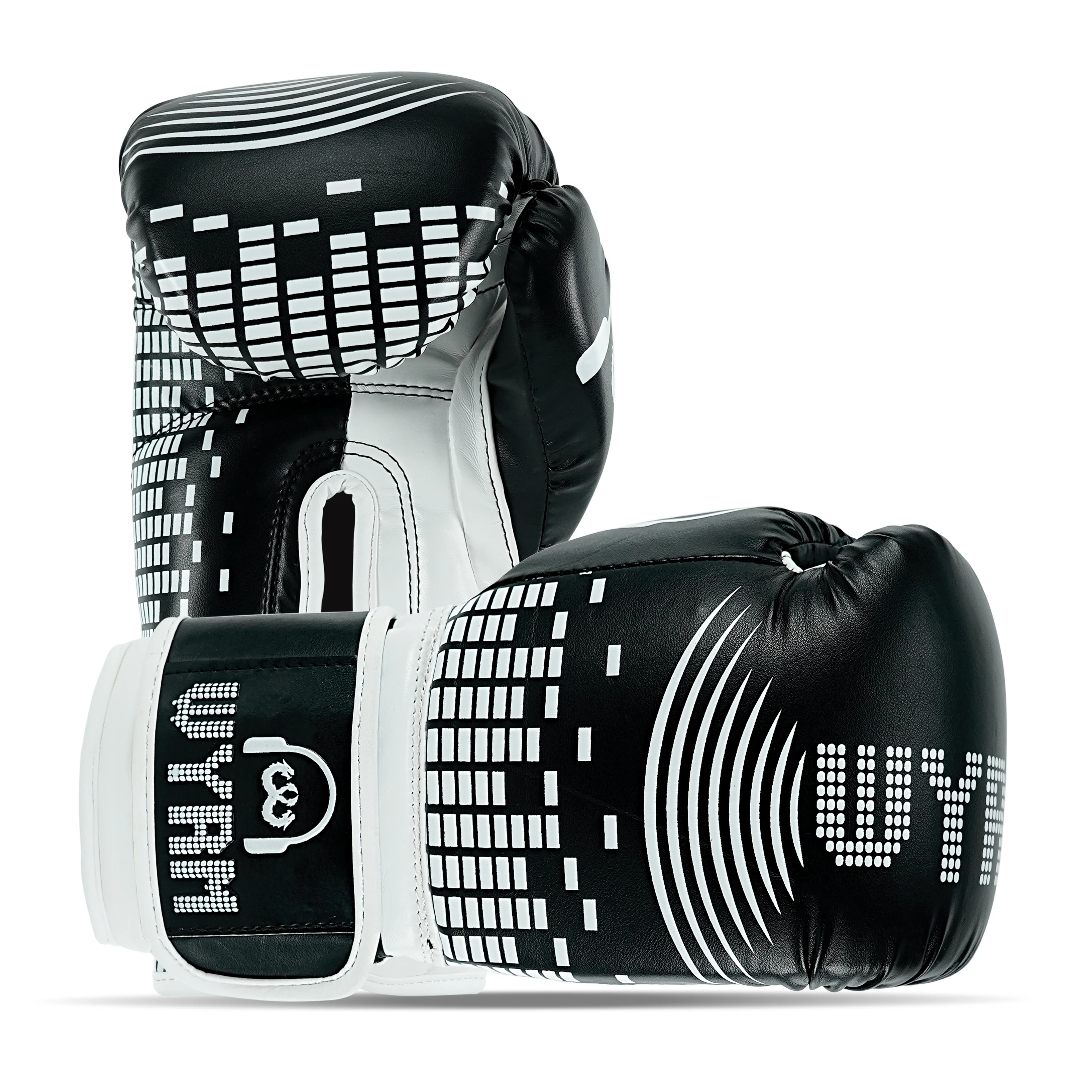 Pulse Black/White Leather Boxing Gloves - Image 3