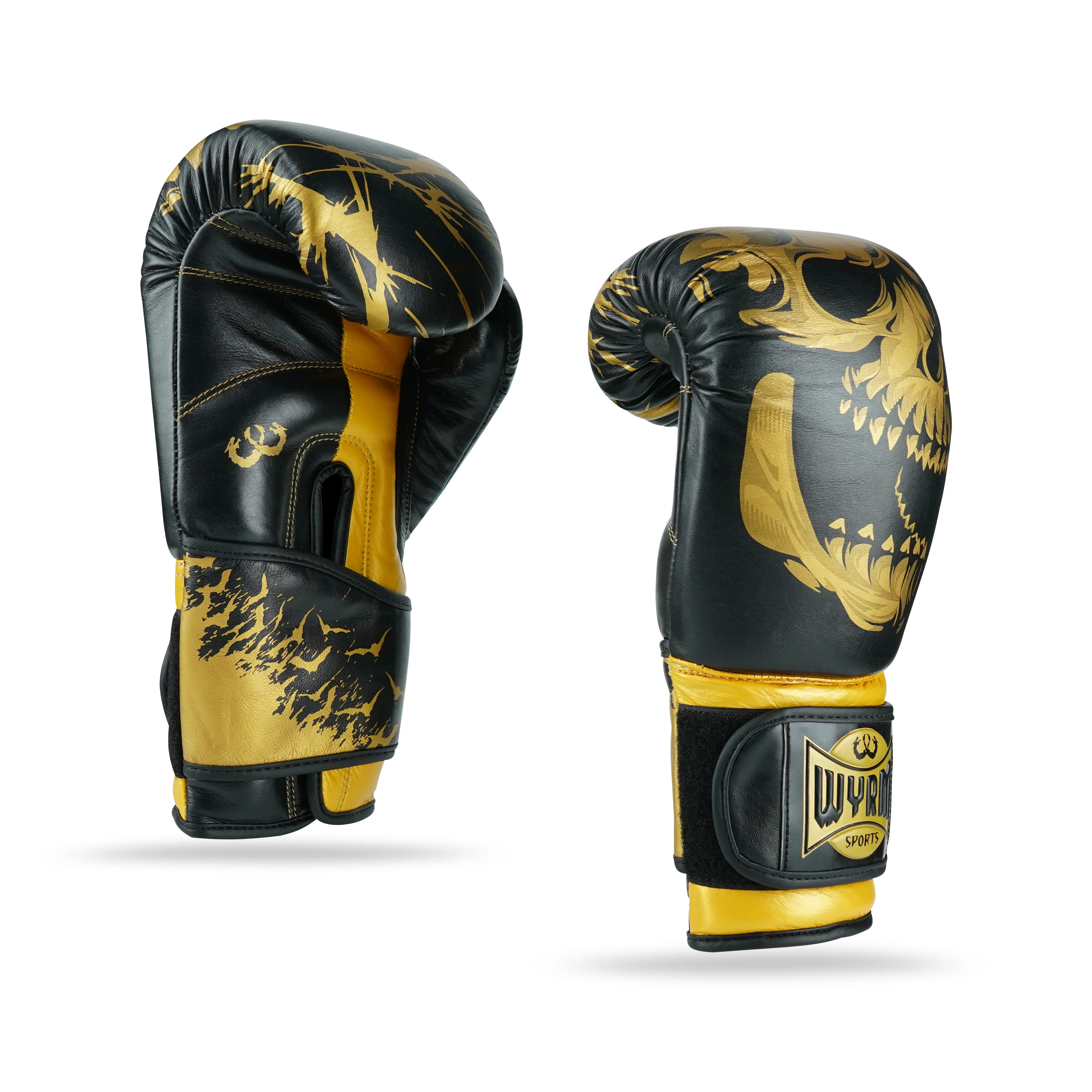 Skull Gold/Black Genuine Leather Boxing Gloves - Image 5