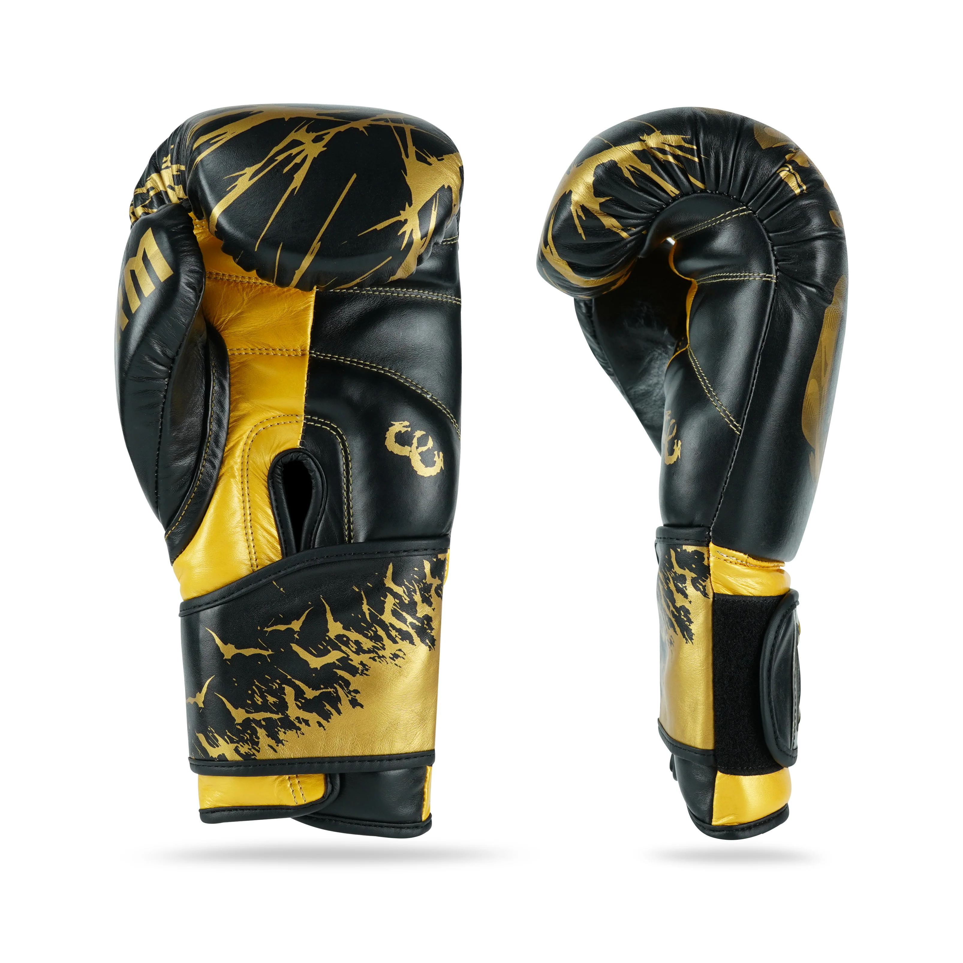 Skull Gold/Black Genuine Leather Boxing Gloves - Image 6