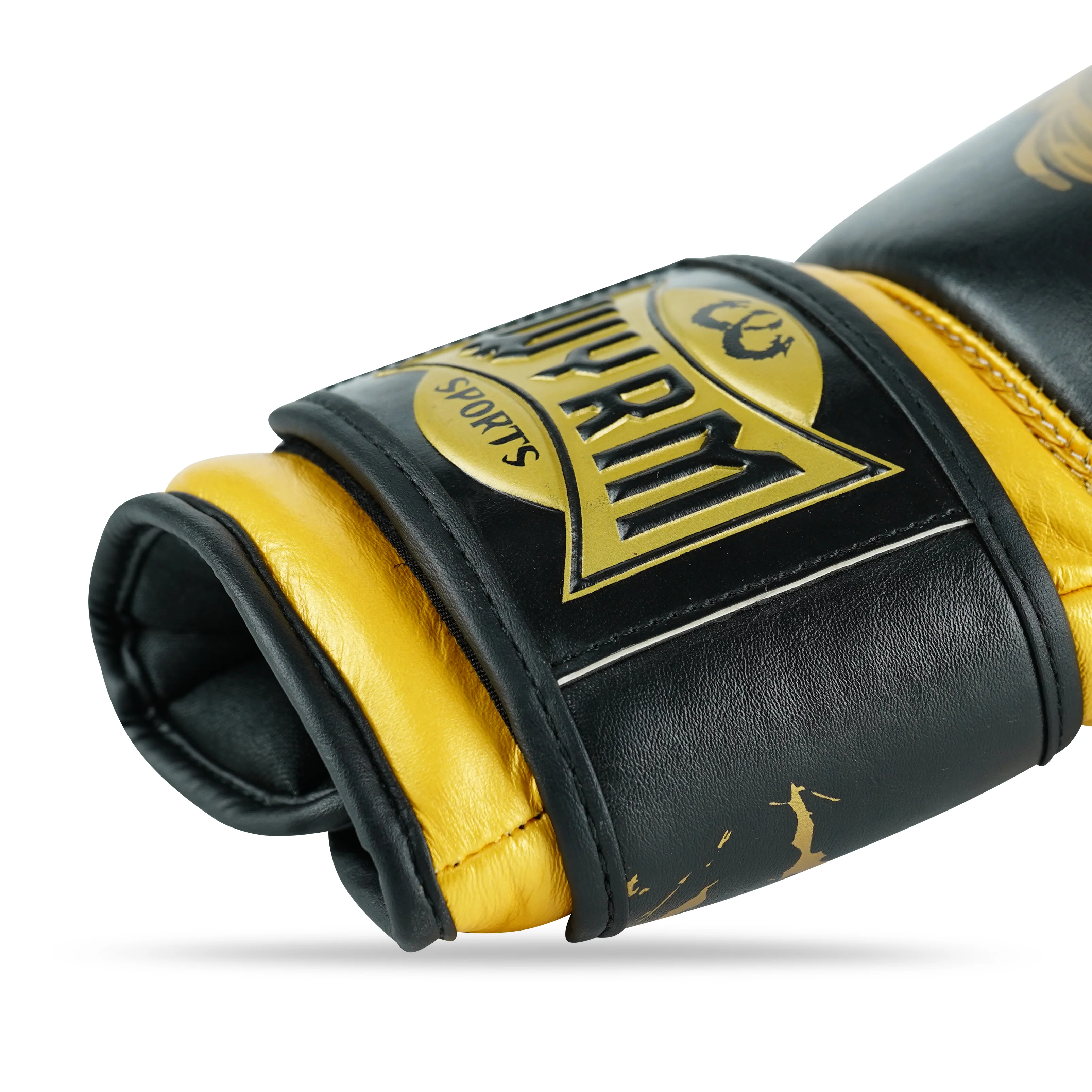 Skull Gold/Black Genuine Leather Boxing Gloves - Image 7
