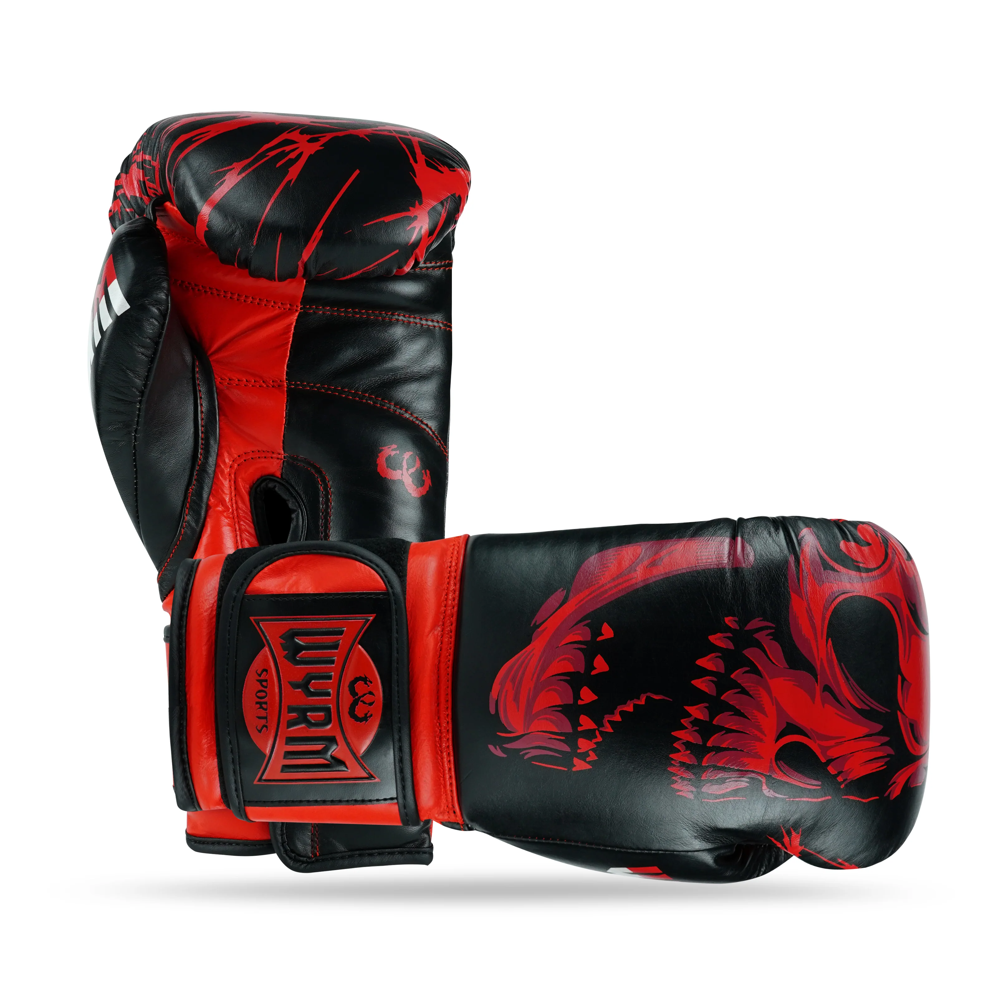 Skull Red/Black Genuine Leather Boxing Gloves - Image 3
