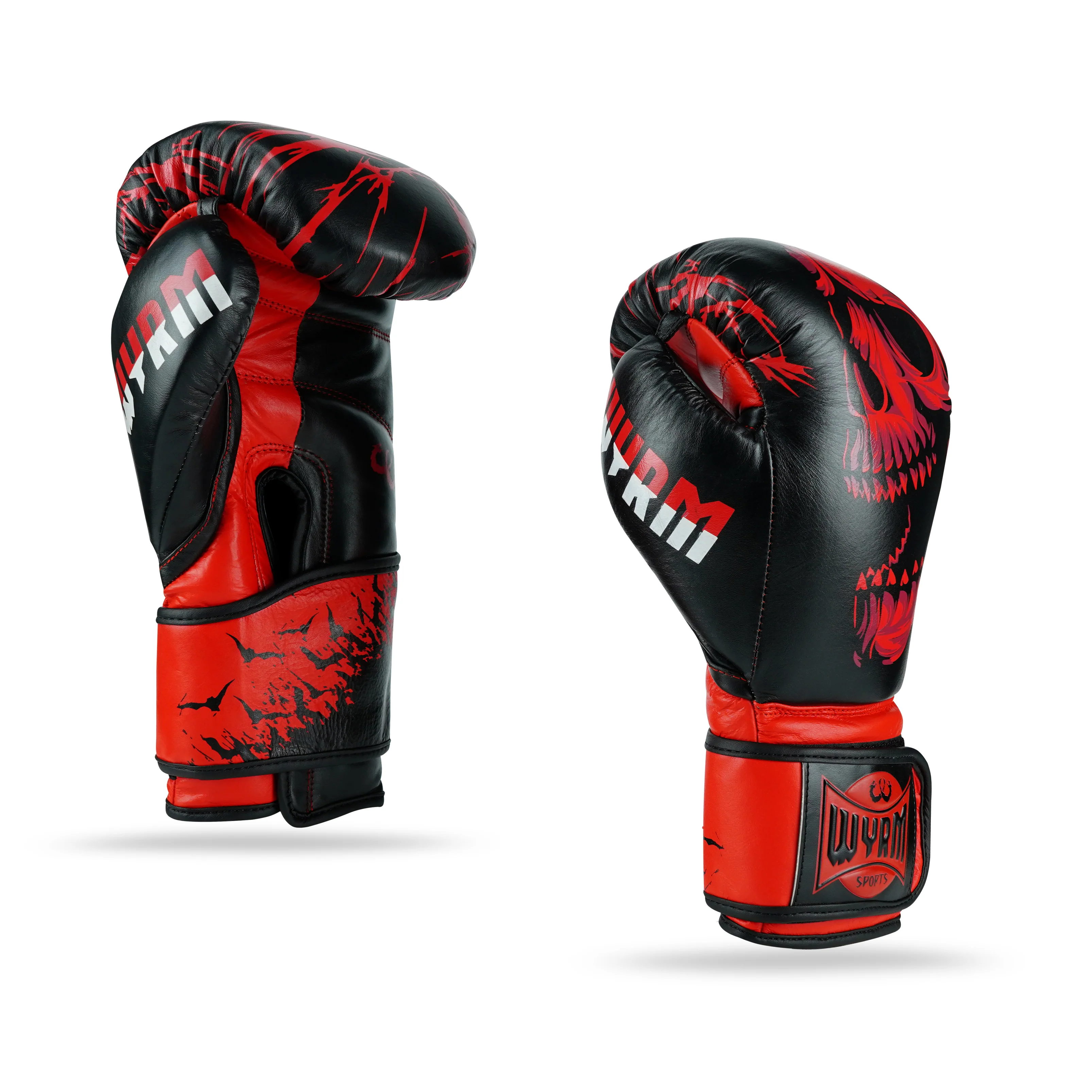 Skull Red/Black Genuine Leather Boxing Gloves - Image 5