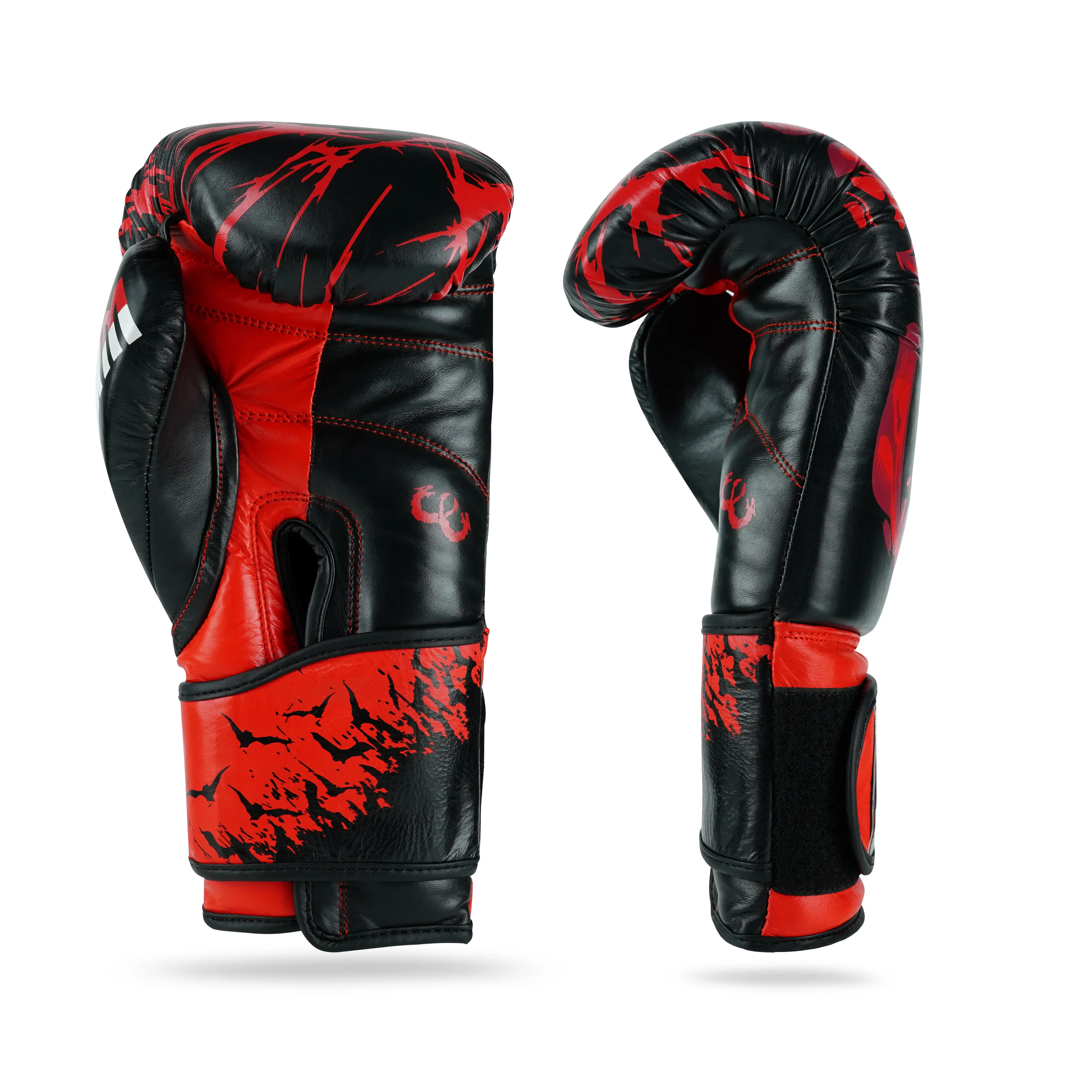 Skull Red/Black Genuine Leather Boxing Gloves - Image 6