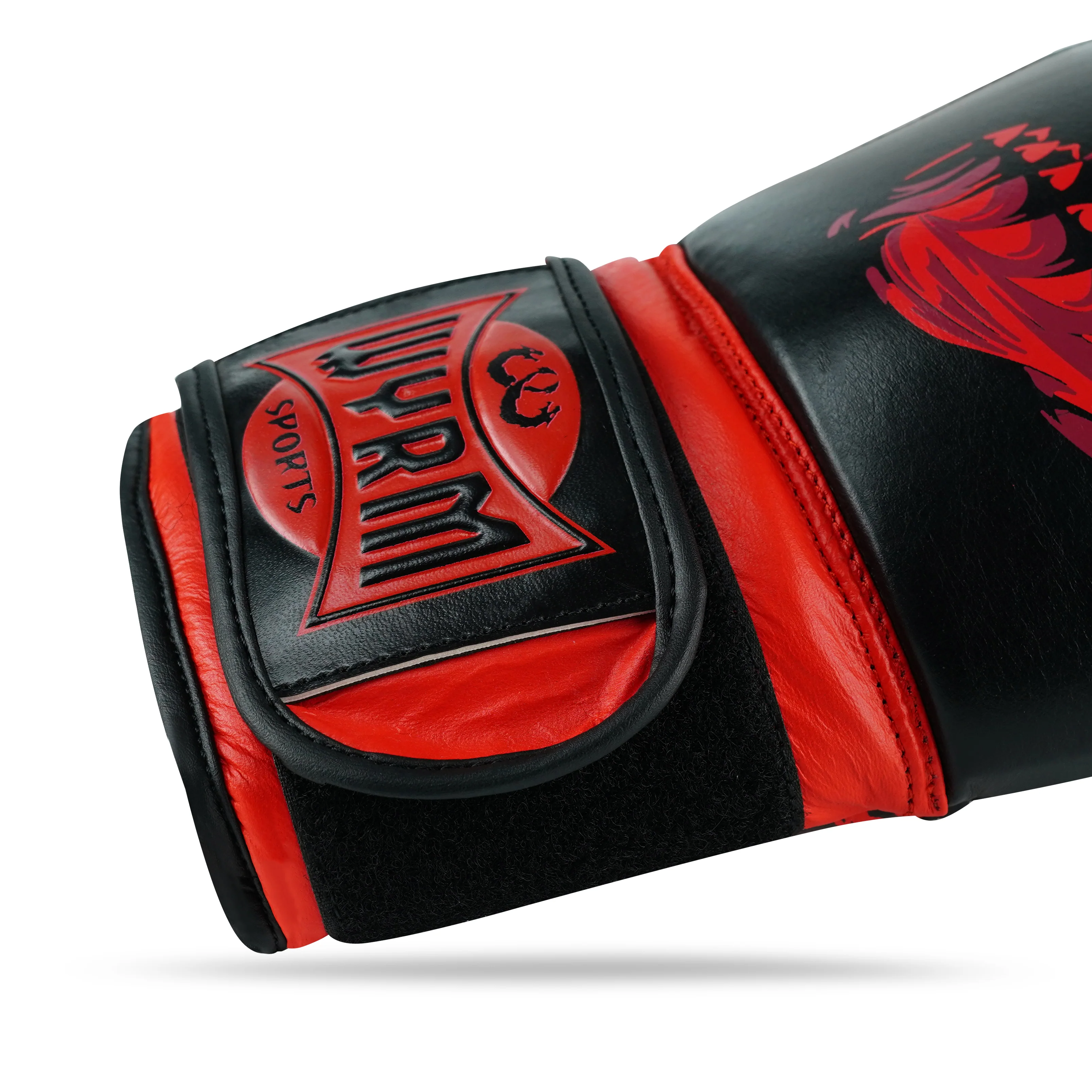 Skull Red/Black Genuine Leather Boxing Gloves - Image 7