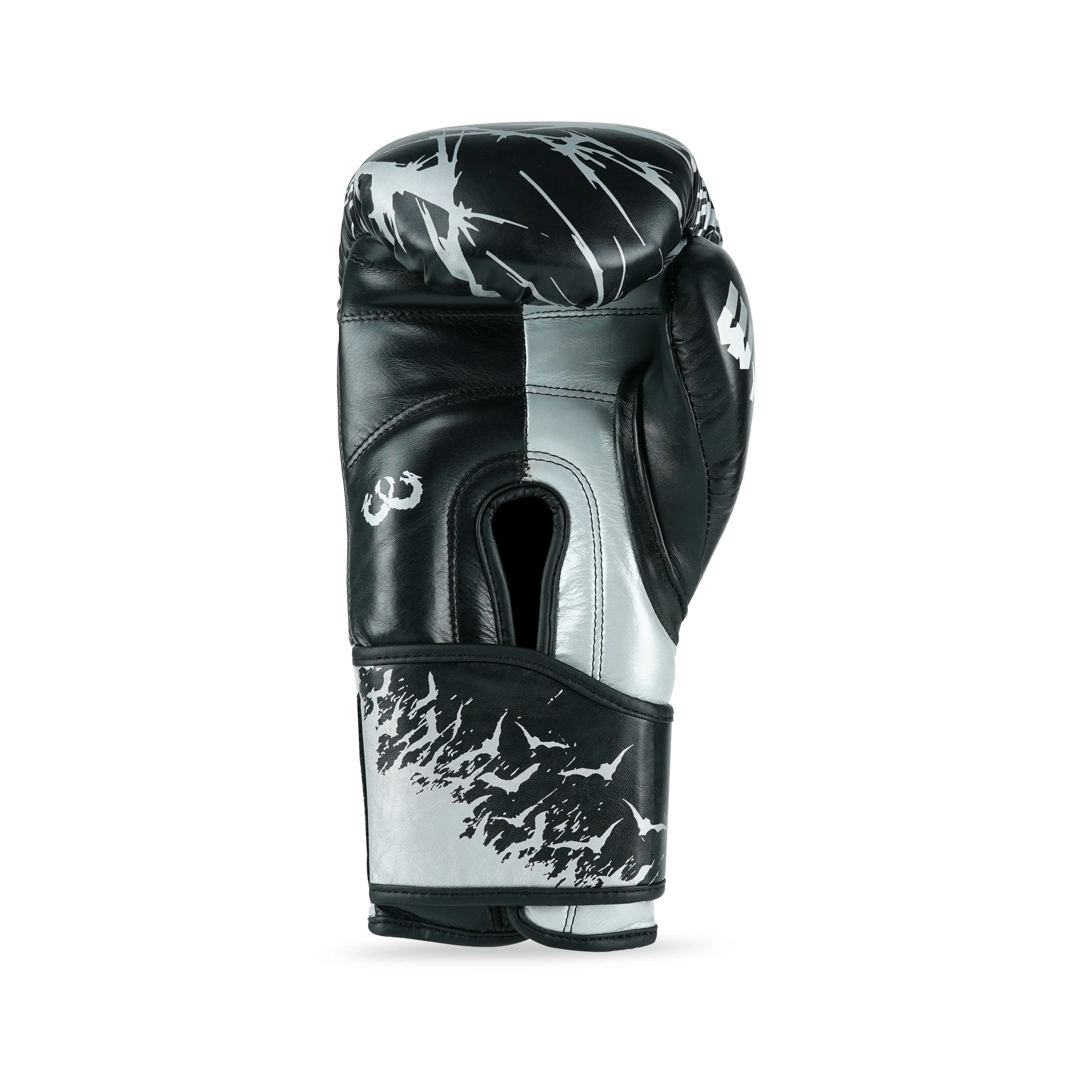 Skull Silver/Black Genuine Leather Boxing Gloves - Image 4