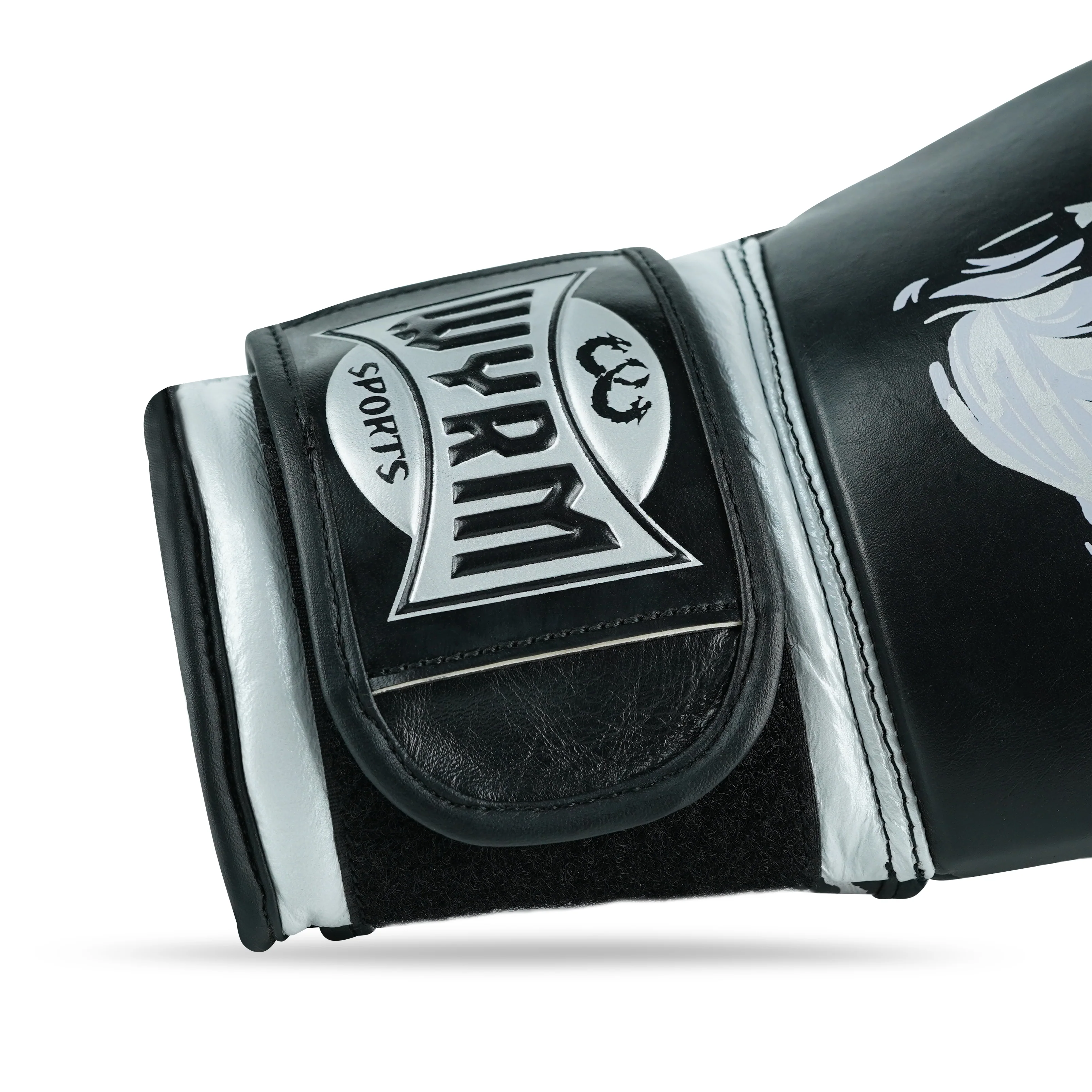 Skull Silver/Black Genuine Leather Boxing Gloves - Image 7