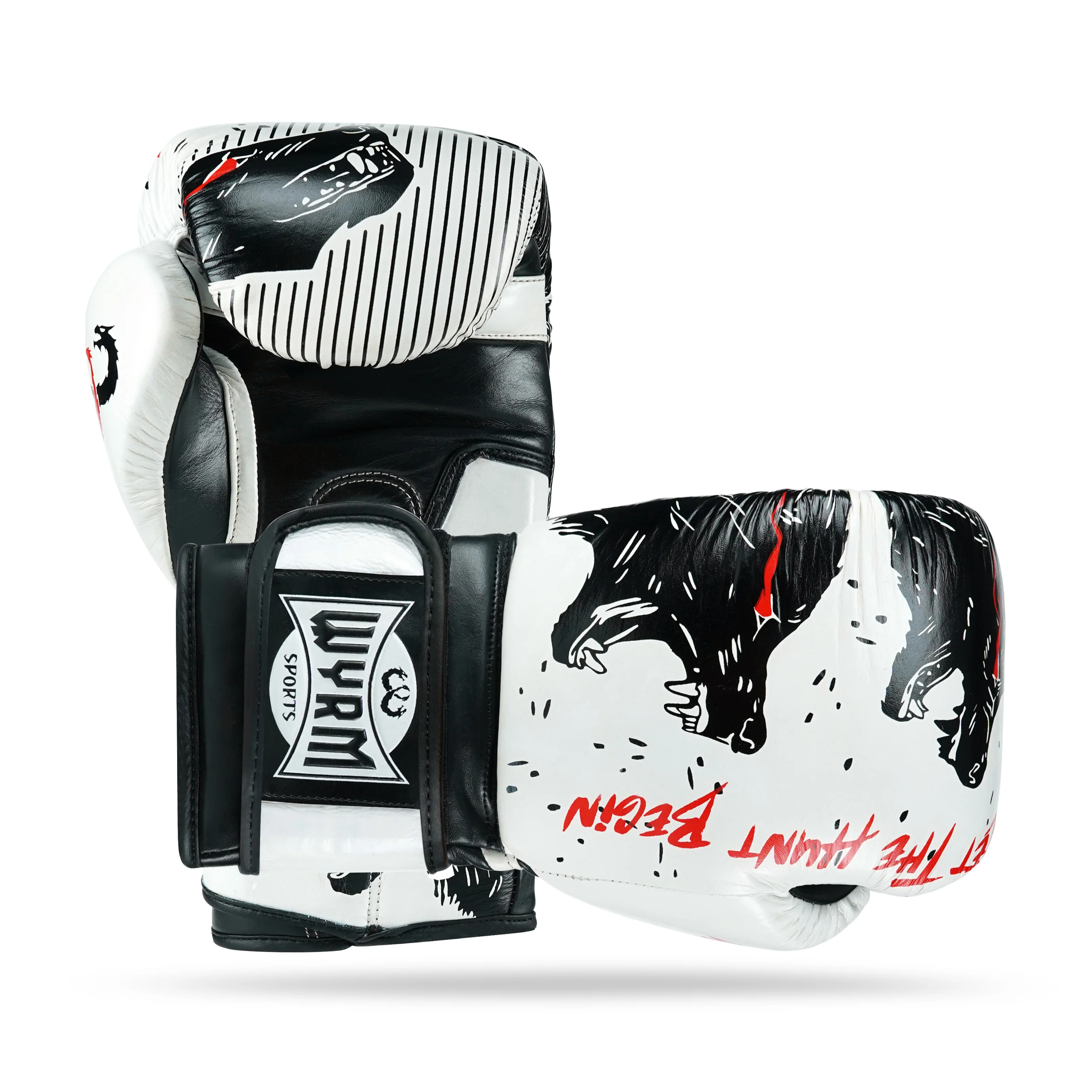 Wolf White/Black Genuine Leather Boxing Gloves - Image 3