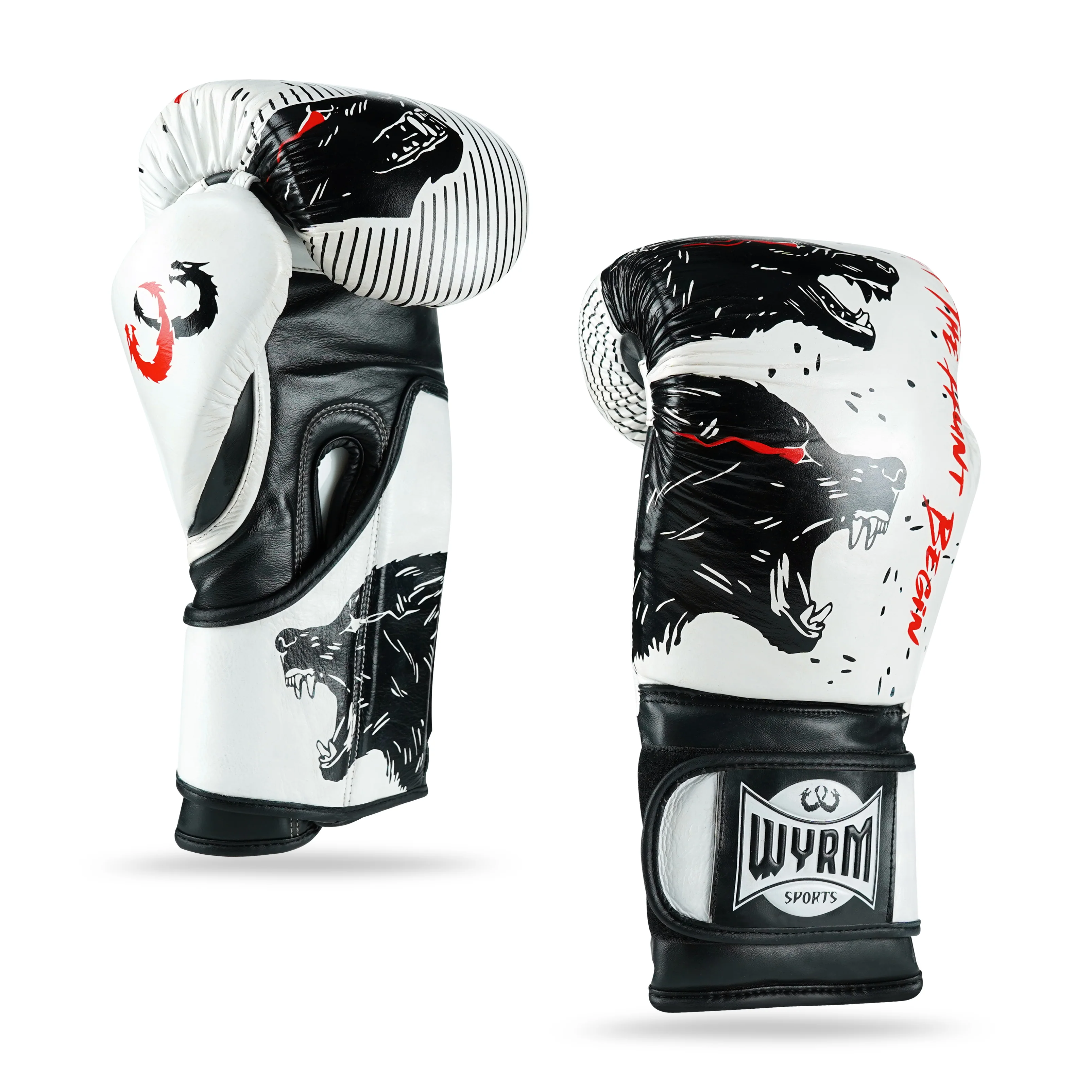 Wolf White/Black Genuine Leather Boxing Gloves - Image 5