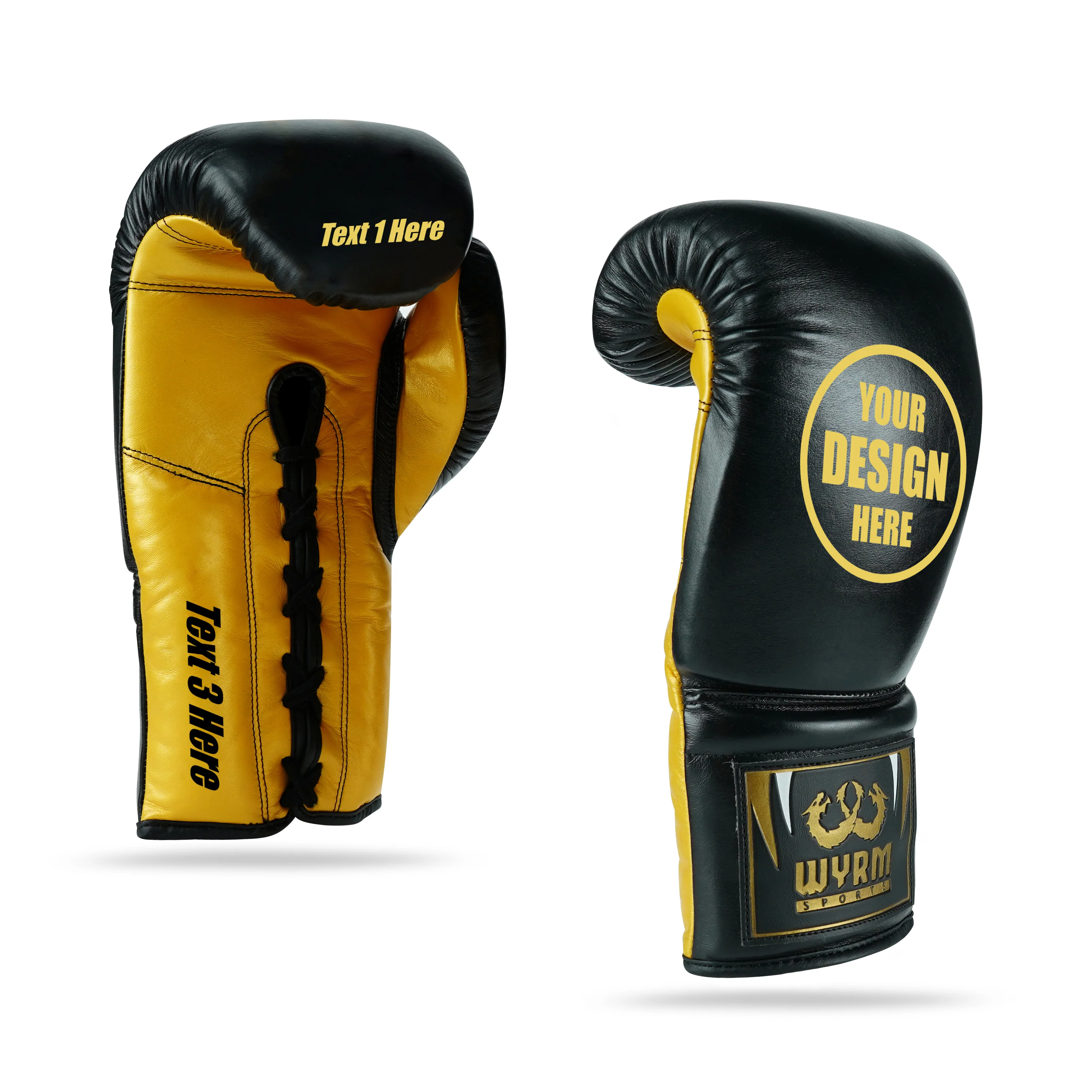 WYRM Black/Gold Customized Pro Boxing Genuine Leather Gloves - Image 5