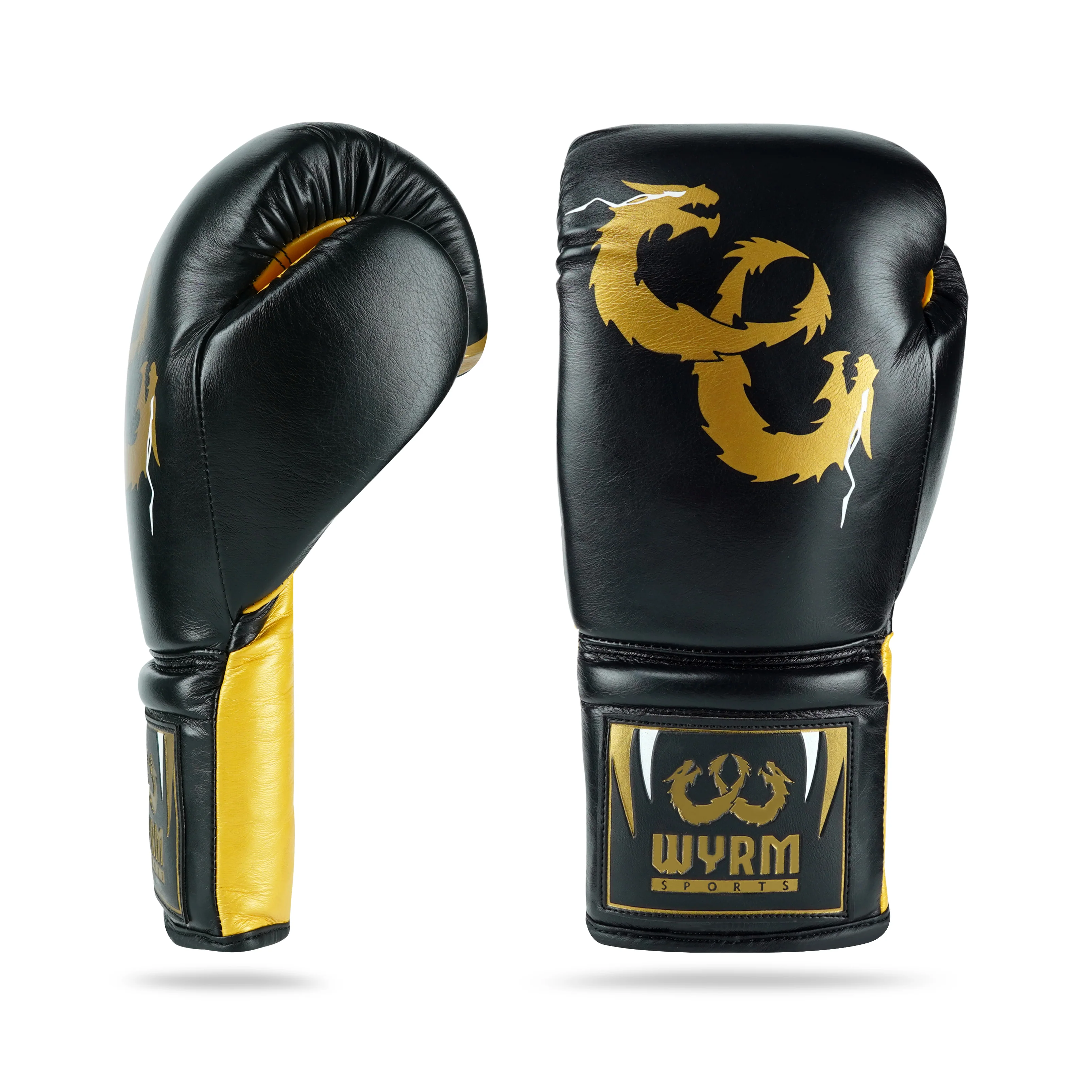 WYRM Black/Gold Pro Boxing Genuine Leather Gloves - Image 6