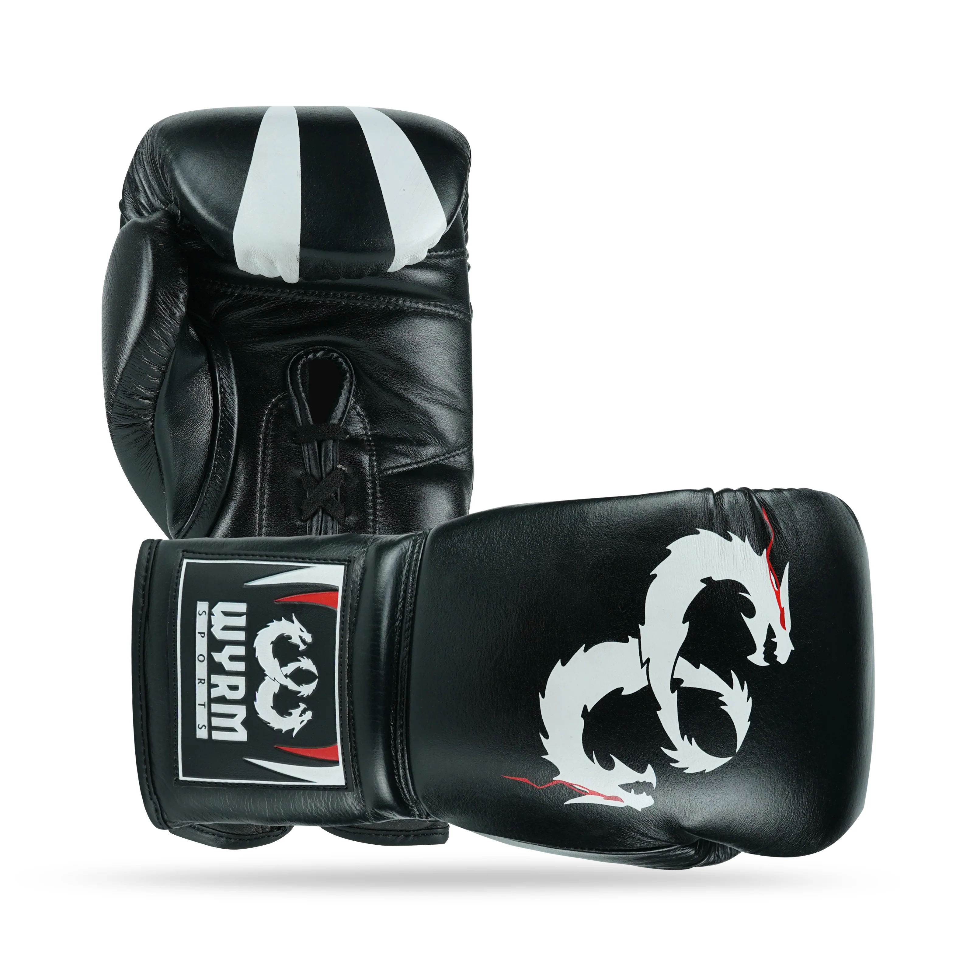 WYRM Black/White Pro Boxing Genuine Leather Gloves - Image 3