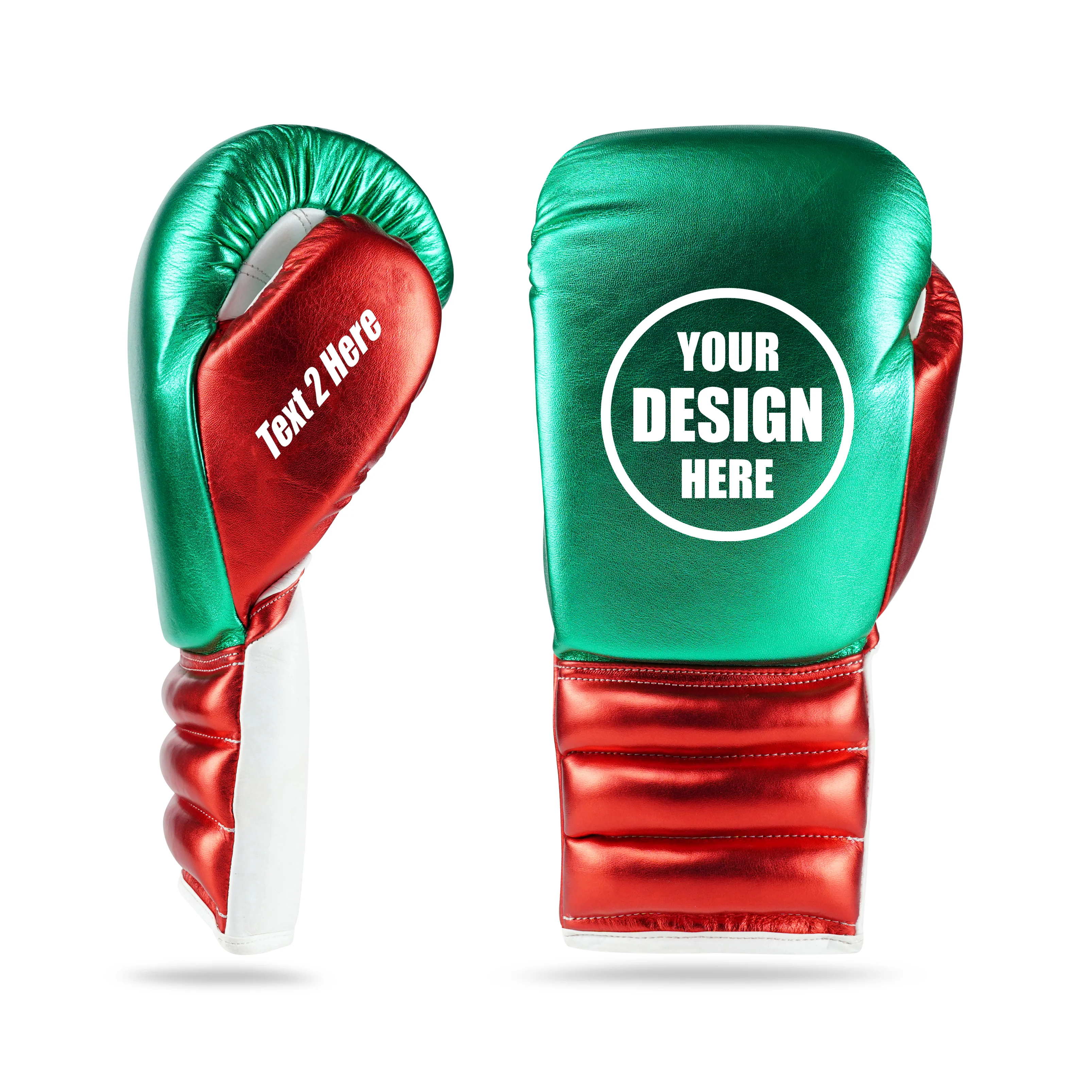 WYRM Deluxe Red/Green Customized Pro Boxing Genuine Leather Gloves - Image 3