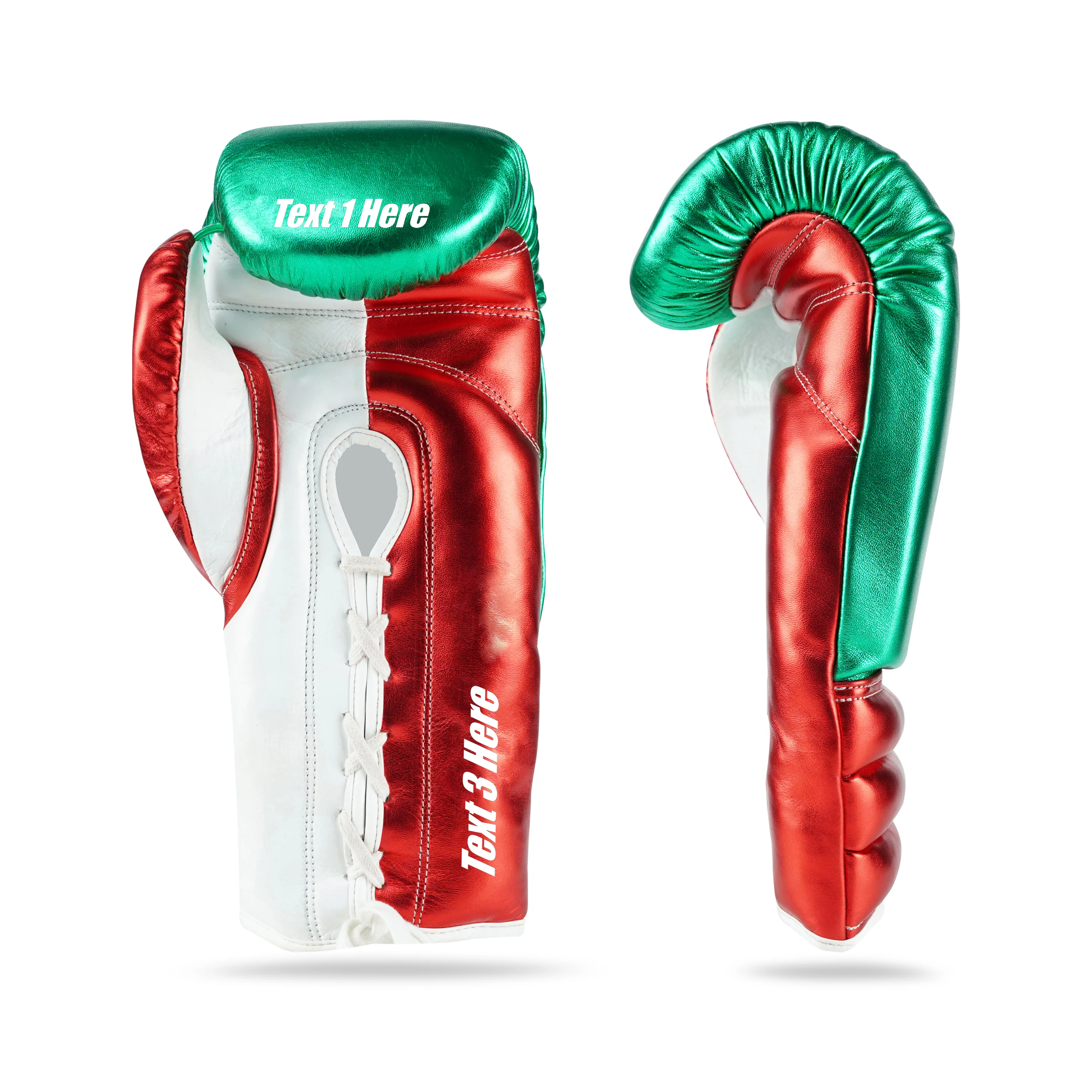 WYRM Deluxe Red/Green Customized Pro Boxing Genuine Leather Gloves - Image 4
