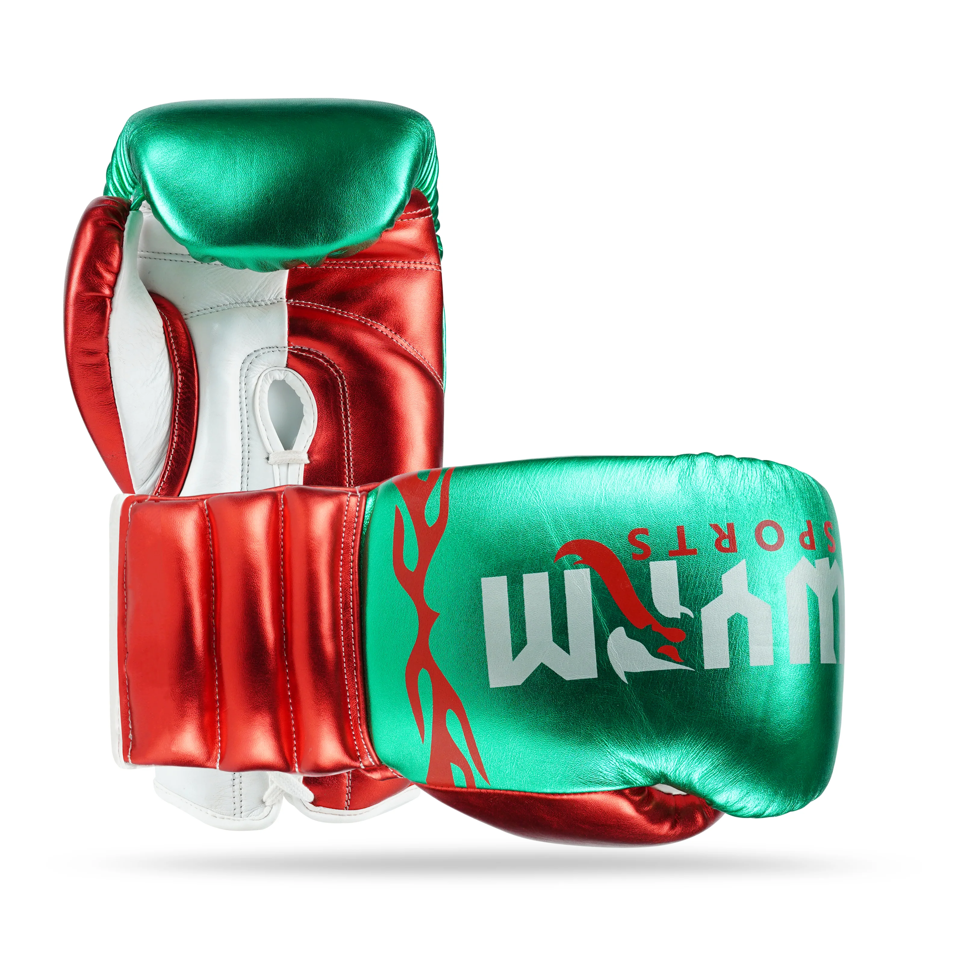 WYRM Deluxe Red/Green Pro Boxing Genuine Leather Gloves - Image 3