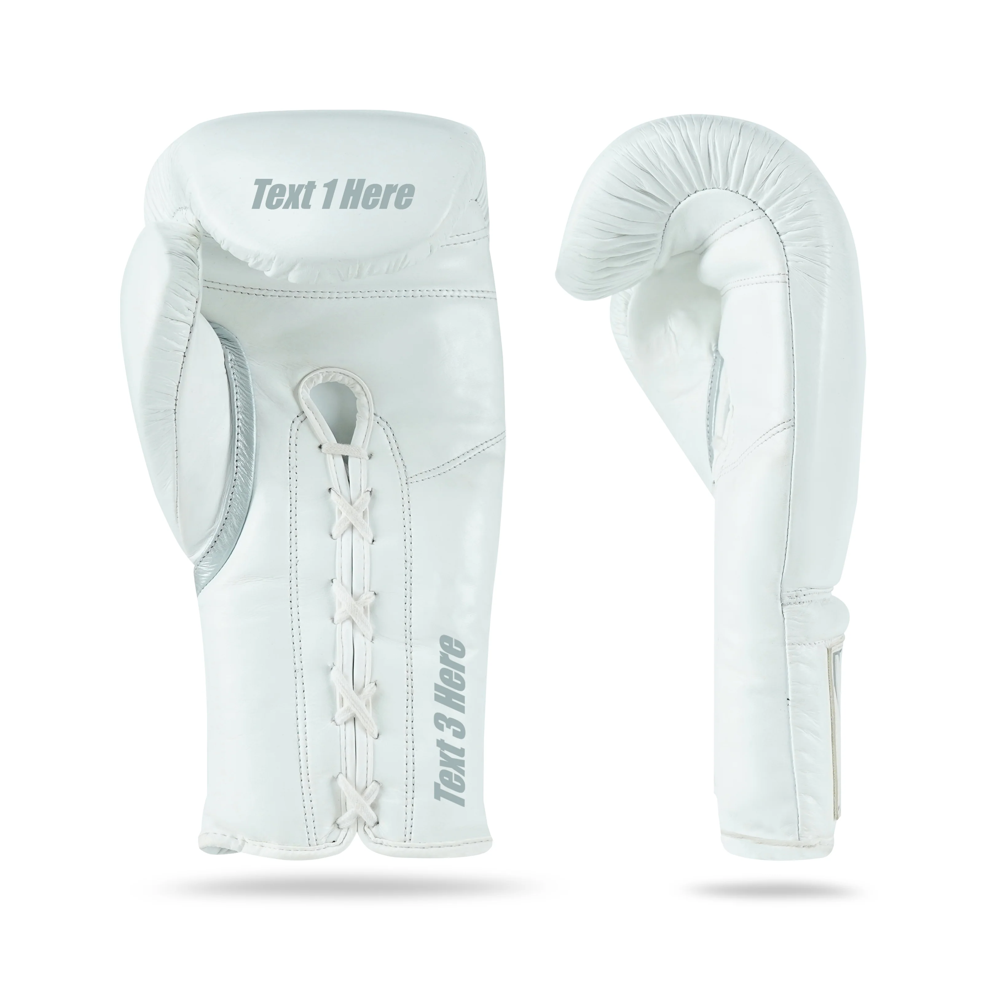 WYRM White/Silver Customized Pro Boxing Genuine Leather Gloves - Image 4